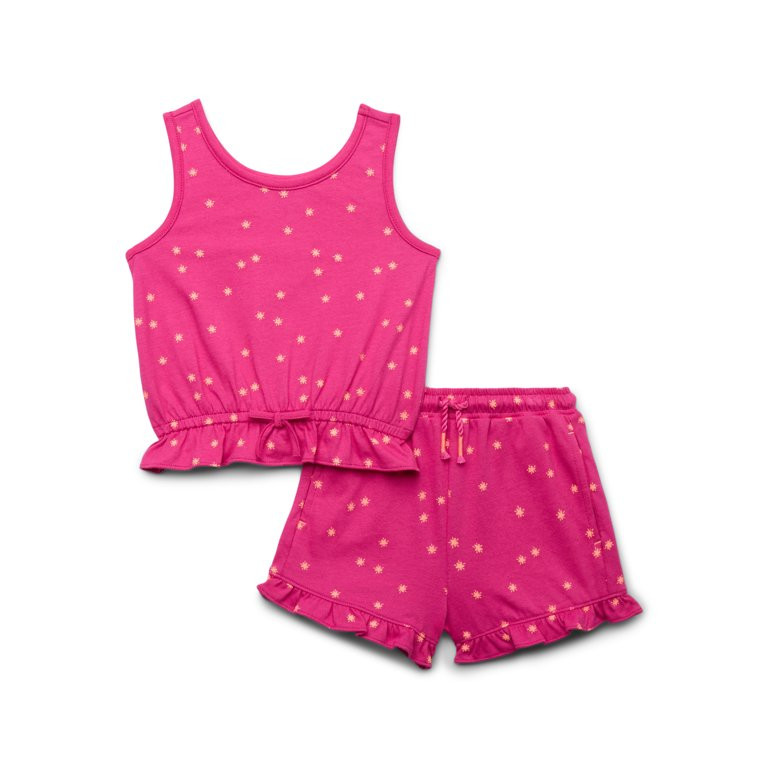 Wonder Nation Toddler Girls Printed Ruffled Hem Tank and Shorts Set, 2-Piece, Sizes 12M-5T | Walmart (US)
