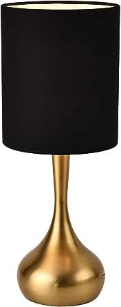 KUNJOULAM Modern Table Lamp, 17.3" Small Desk Light with Brass Metal Droplet Base, Black Cylinder... | Amazon (US)