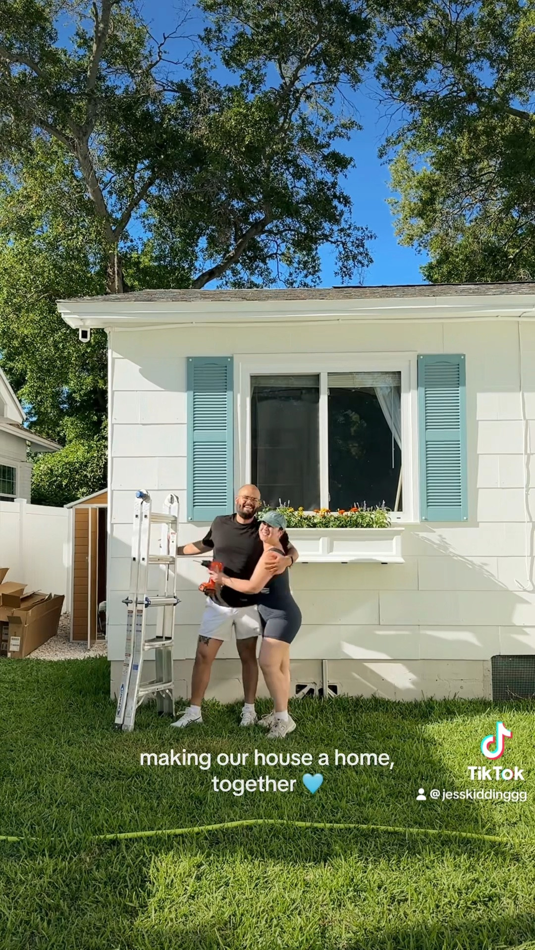Shutters are painted Tranquil Aqua by Sherwin Williams (SW 7611) in semi-gloss. 🩵 also linking both our outfits!

#LTKVideo #LTKhome #LTKfamily