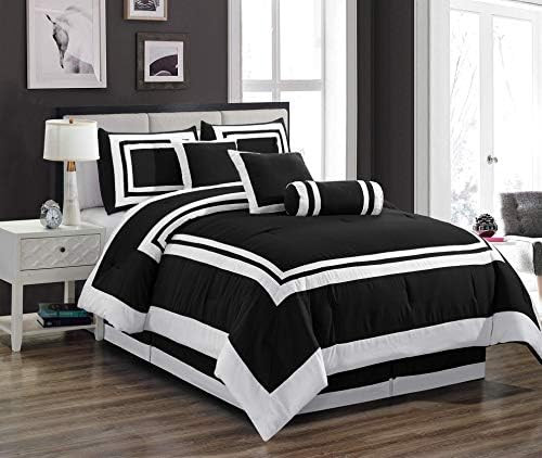 Chezmoi Collection 7-Piece Caprice Black/White Square Pattern Hotel Bedding Comforter Set, Queen | Amazon (US)