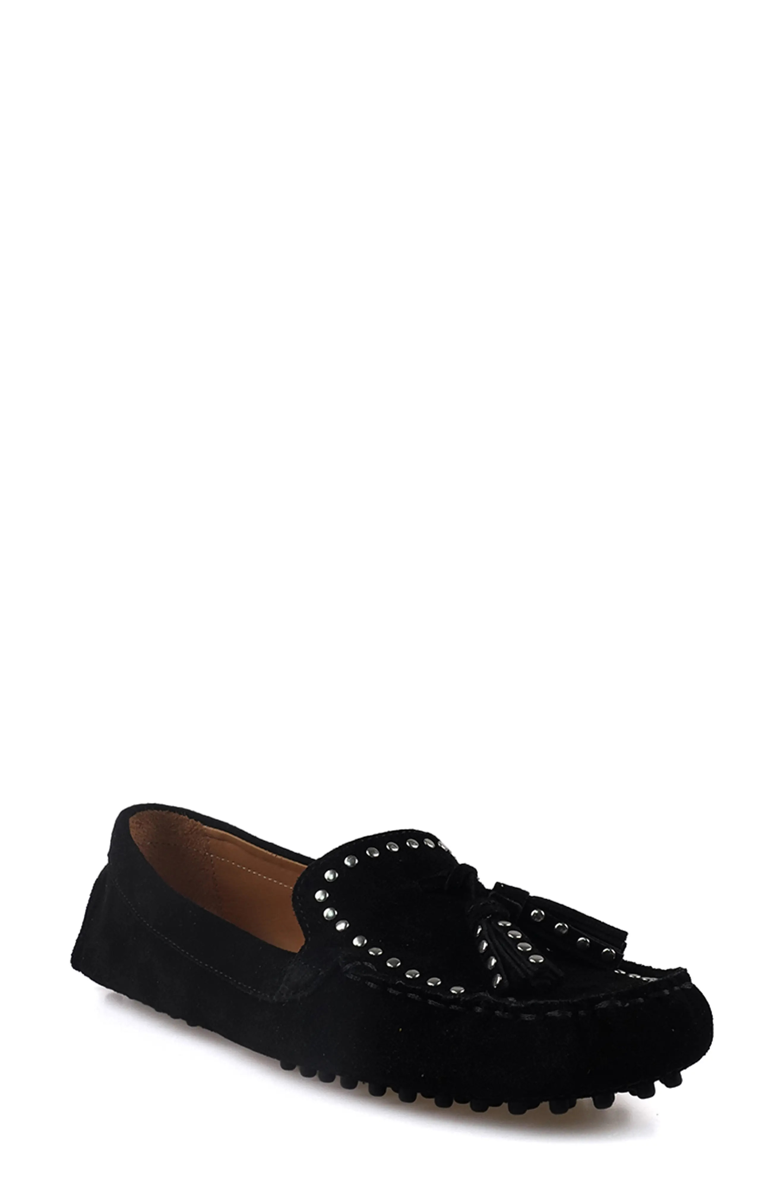 National Comfort Serinna Studded Tassel Driving Loafer in Black Suede at Nordstrom, Size 8 | Nordstrom