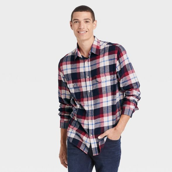Men's Standard Fit Premium Flannel Long Sleeve Button-Down Shirt - Goodfellow & Co™ | Target