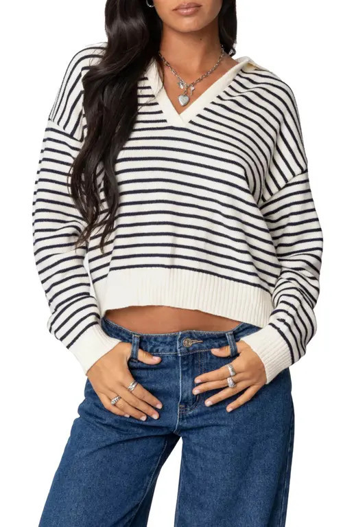 EDIKTED Copenhagen Oversize Stripe Sweater in Navy-And-Cream at Nordstrom, Size X-Small | Nordstrom