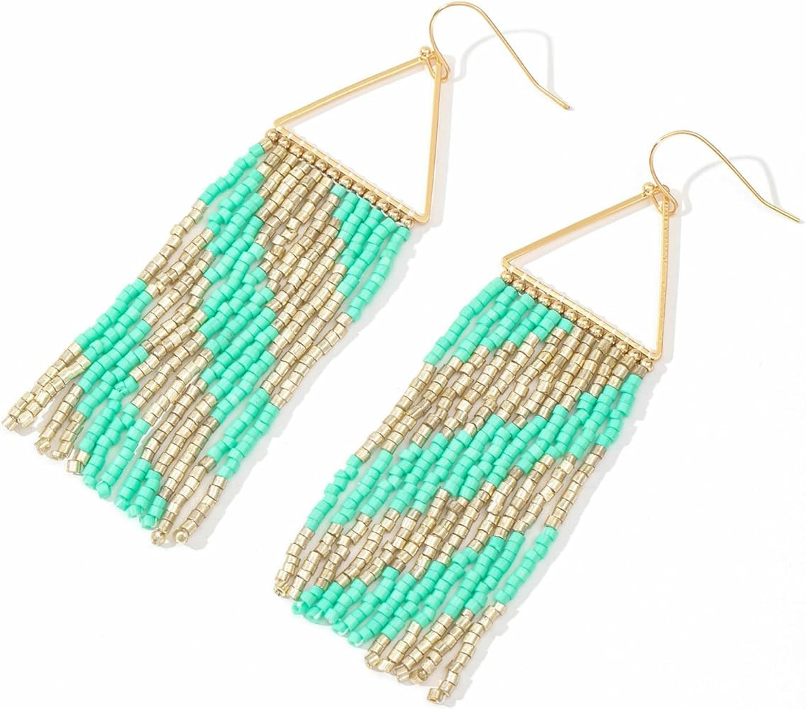 Boho Seed Bead Earrings for Women, Handmade Beaded Tassel Earrings - Statement Beaded Drop Earrin... | Amazon (US)