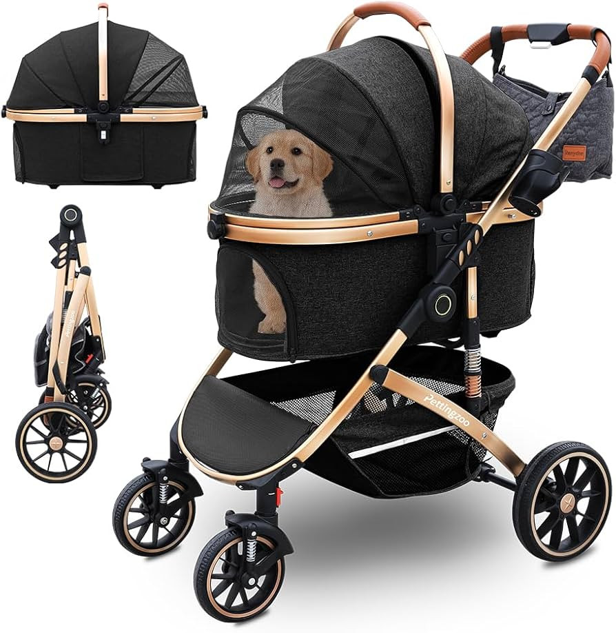 Dog stroller with 4 Wheels, Folding Cat Stroller for Small/Medium/Large dogs & cats to 60 lbs, pe... | Amazon (US)