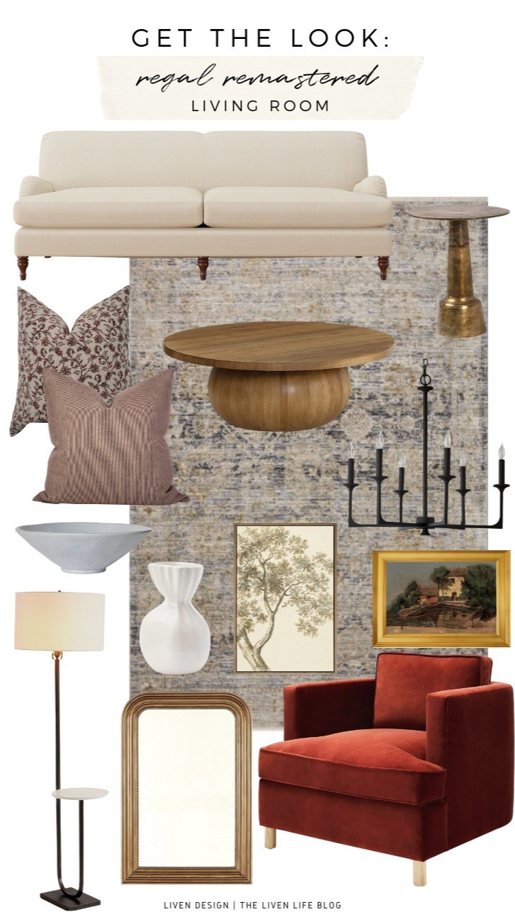 Living room decor. Floor lamp. Velvet accent chair. Coffee table. Brass side table. Throw pillows. Distressed vintage rug. Black chandelier. Botanical art. European landscape painting art. 

#LTKHome #LTKSeasonal #LTKSaleAlert