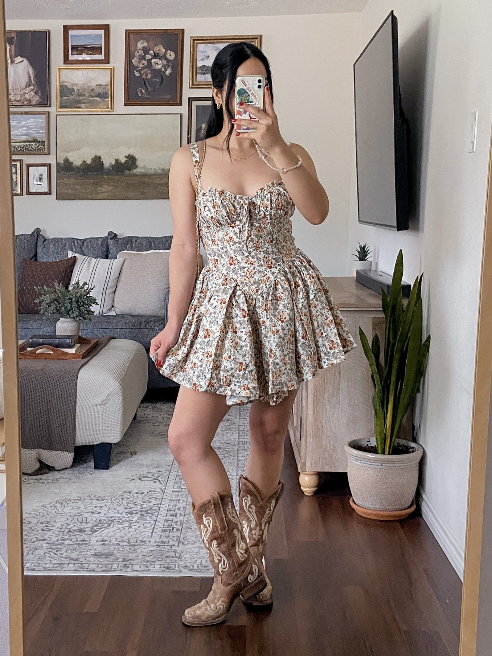 garden fairy with cowgirl energy 🌸🧚🤠✨

i’m obsessed with this dress, it’s so pretty & texas girl summer is in full effect so — why not pair this pretty dress with pretty boots?!

wearing this in a size medium and it fits true to size.

🏷️: casual summer outfit, outfit ideas for you, outfit inspo, shein summer fashion finds, summer style inspo, summer dresses, floral dress, mini dress, western boots, cowgirl boots, boots and dress outfit 

#LTKSeasonal #LTKStyleTip #LTKSummerEdit