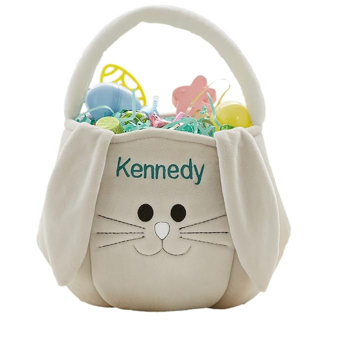 Personalization Universe Teal and Grey Personalized Easter Bunny Basket Bag, Embroidered Baby Nam... | Amazon (US)
