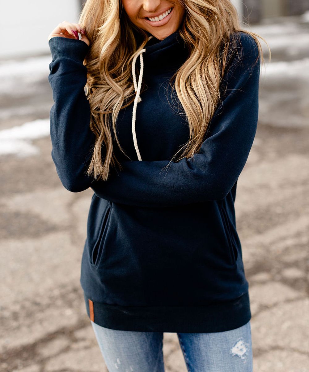 Ampersand Avenue Women's Pullover Sweaters Navy - Navy Hoodie - Women | Zulily