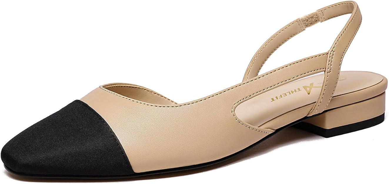 Athlefit Slingback Flats for Women Square Toe Ballet Flats Work Dress Shoes | Amazon (US)