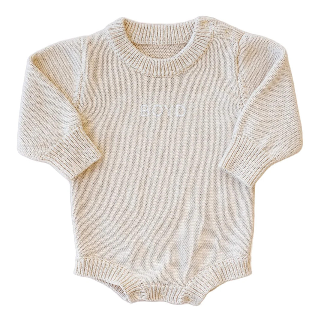 Personalized Knit Sweater Bubble Romper | Solid | Caden Lane