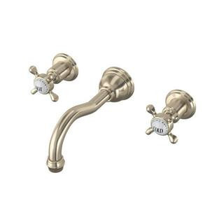 Edwardian Double Handle Wall Mounted Faucet in Satin Nickel | The Home Depot