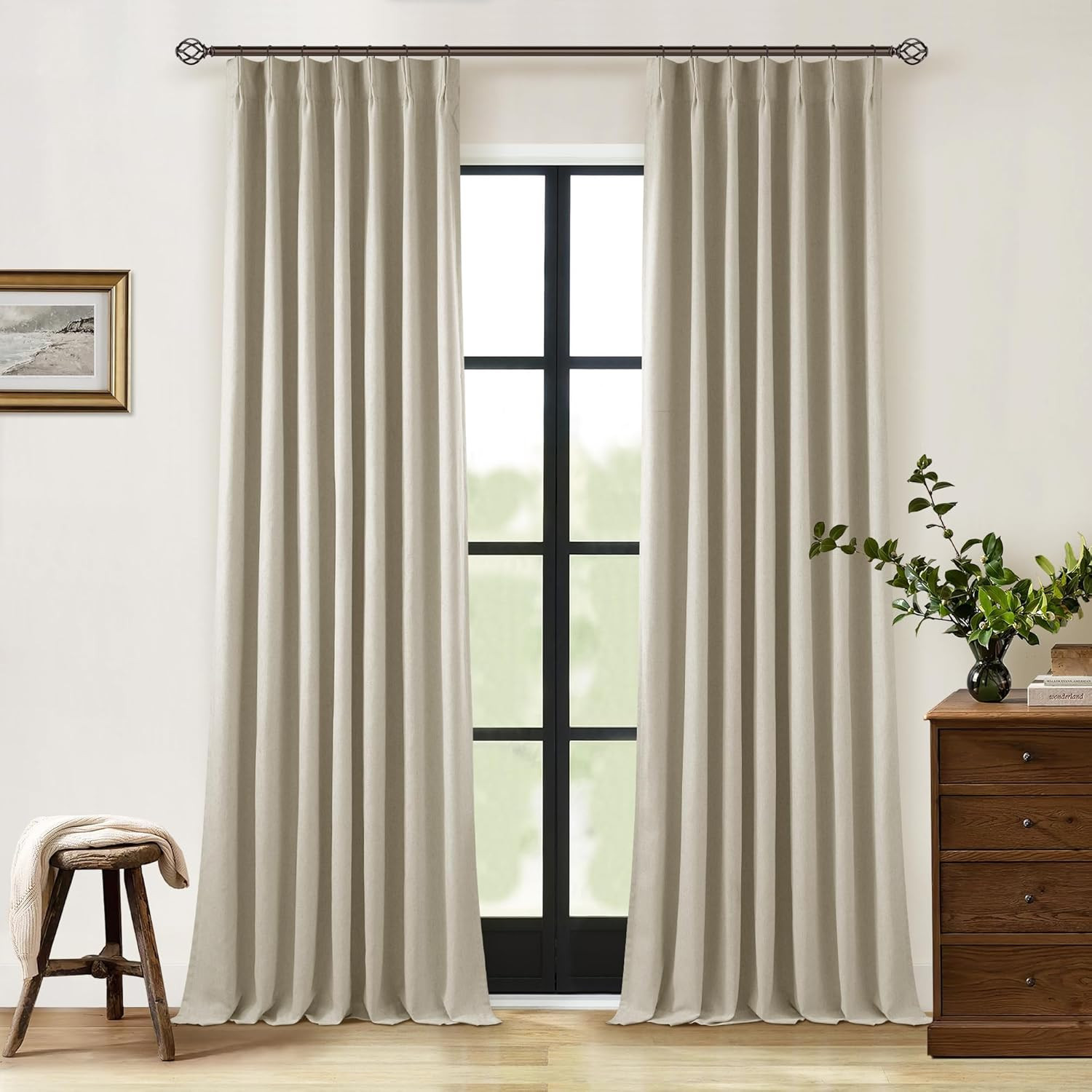 Neutral Pinch Pleat Linen Blackout Curtains 108 Inches Long 2 Panel Set for Living Room Back Tab ... | Amazon (US)