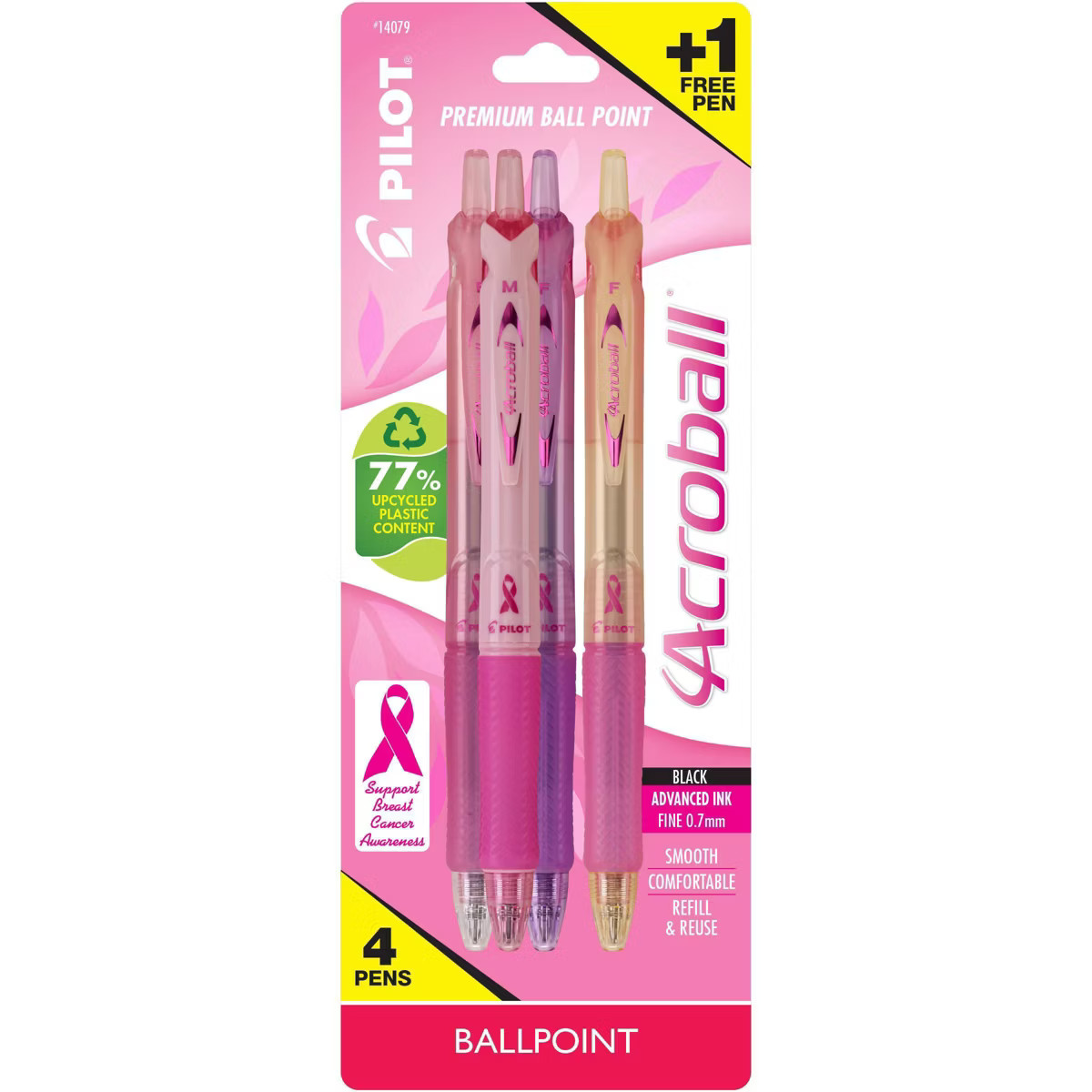 Pilot 3ct Acroball Breast Cancer Awareness Ballpoint Pens Fine Point 0.7mm Black Ink | Target