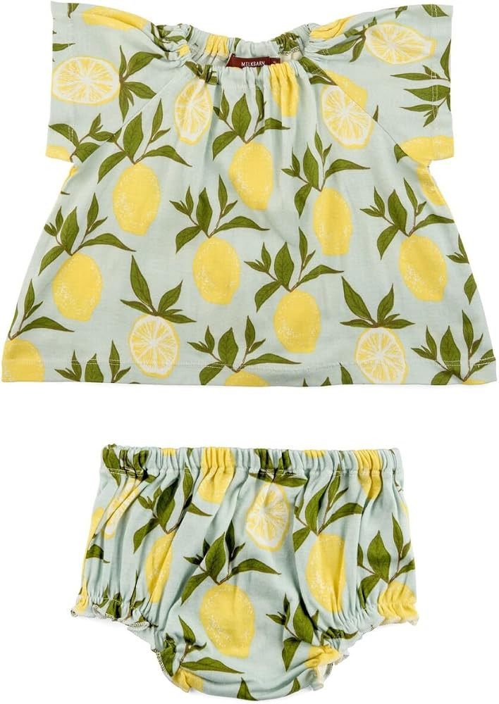 MilkBarn Organic Cotton Short Sleeve Peasant Dress with Bloomer Lemon (6-12 Months) | Amazon (US)