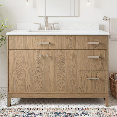 Origin 21 Jovie 48-in Light Birch Undermount Single Sink Bathroom Vanity with White Lightly Veine... | Lowe's