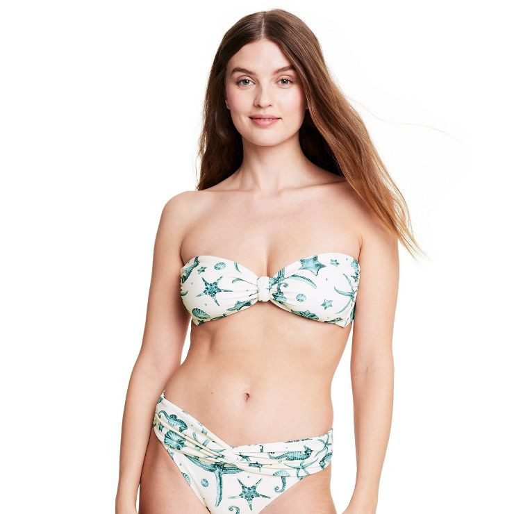 Women's Seahorse Print Bandeau Bikini Top - Agua Bendita x Target Cream/Blue | Target