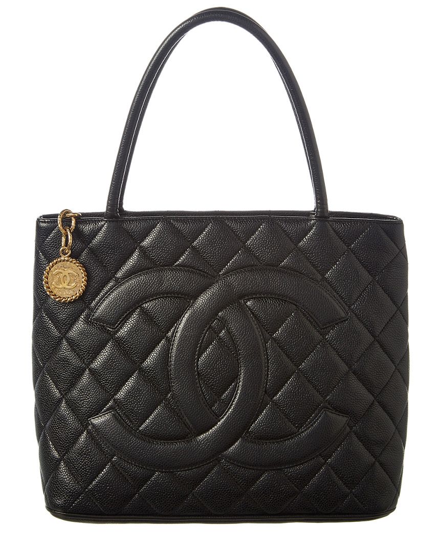 Chanel Black Quilted Caviar Leather Medallion Tote | Ruelala