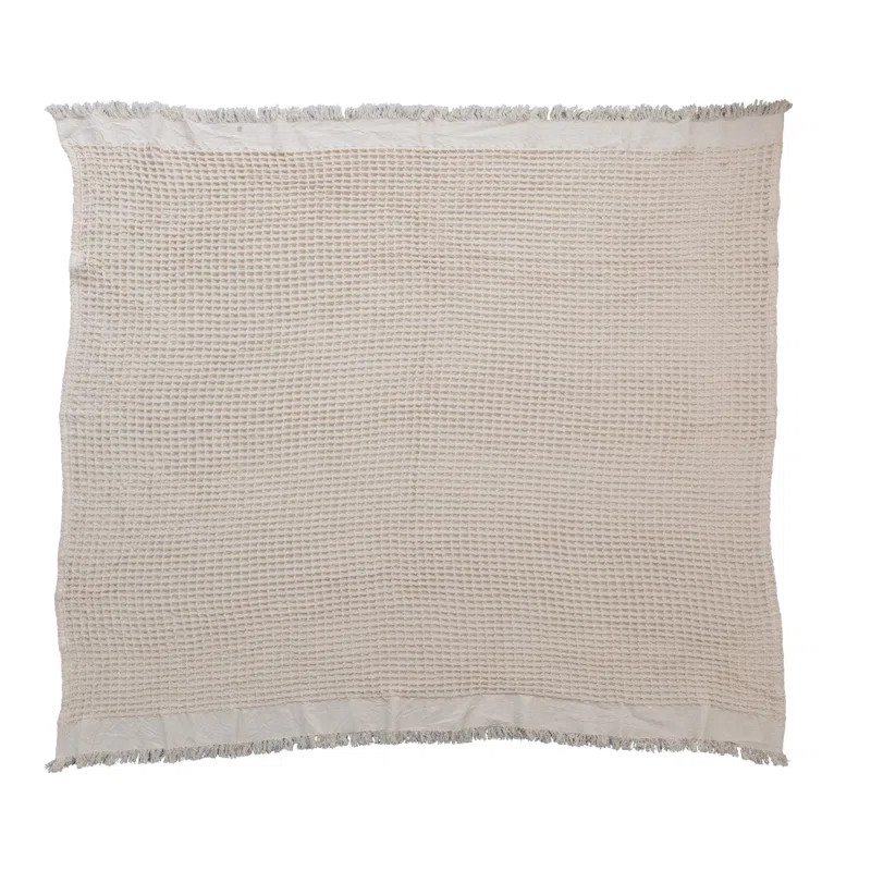 Soft Cotton Waffle Weave Throw with Fringe | Wayfair North America