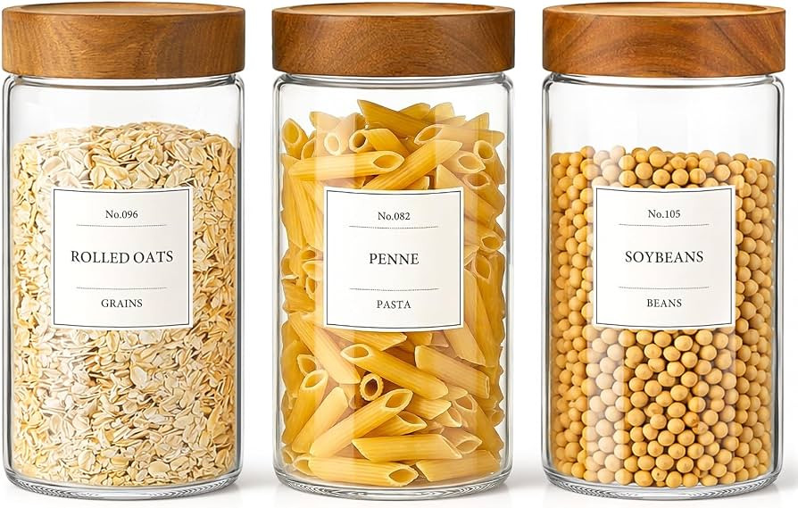 CONNOO 40oz Airtight Glass Storage Containers with Wood Lids (3-Pack) | Amazon (US)