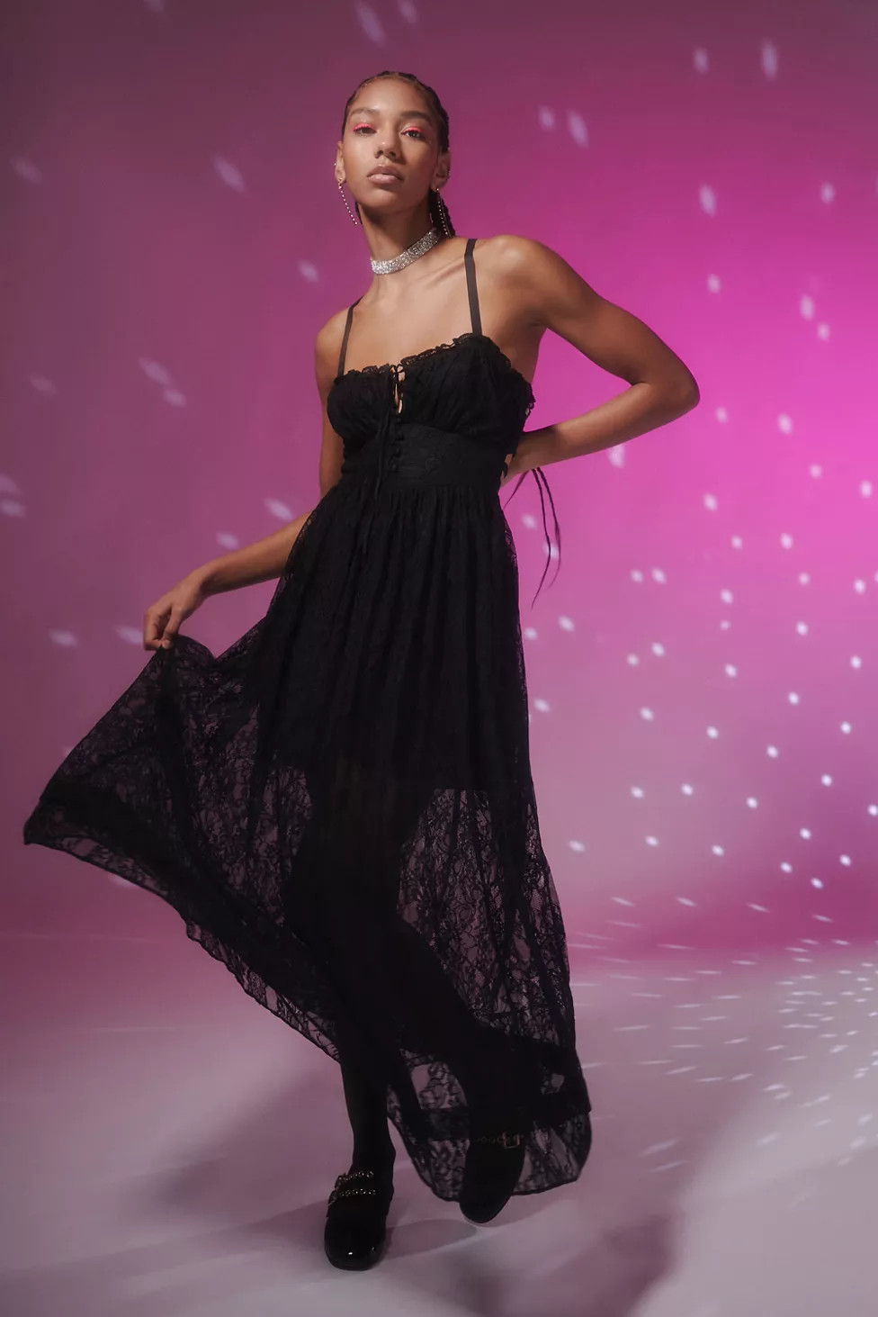 UO Cora Lace Strappy-Back Midi Dress | Urban Outfitters (US and RoW)