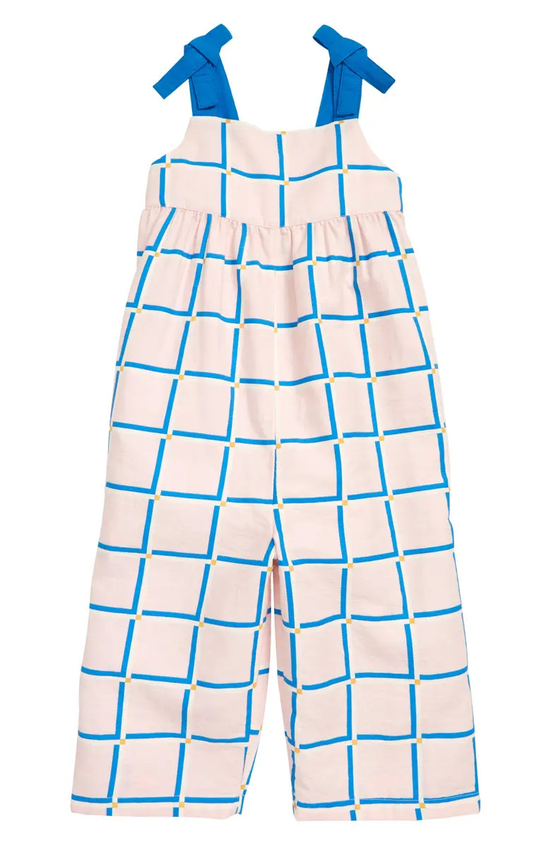 Open Edit Kids' Windowpane Plaid Shoulder Tie Jumpsuit | Nordstrom | Nordstrom