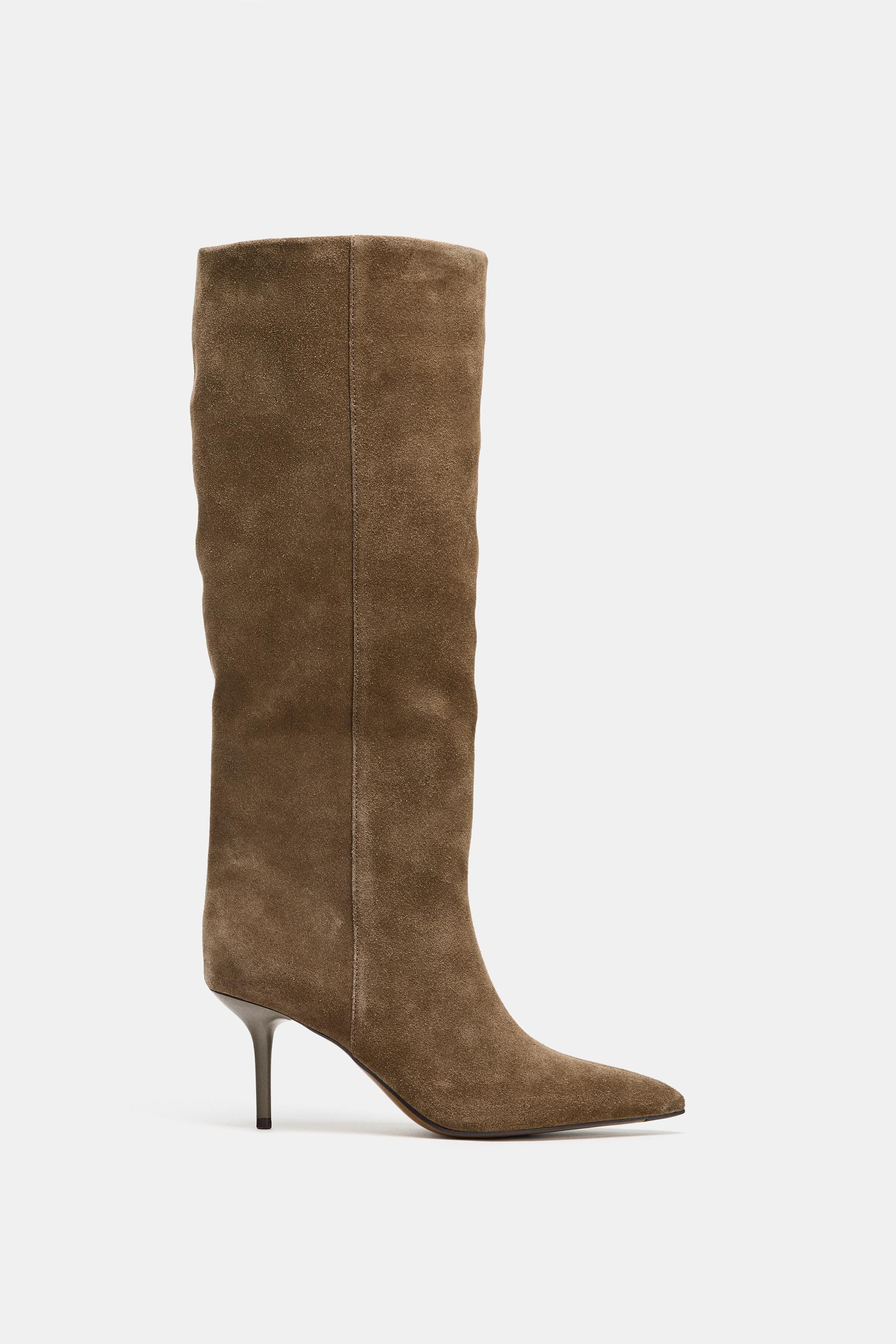 SPLIT LEATHER STILETTO HEEL BOOTS | Zara US