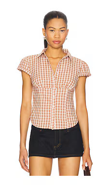 LIONESS Mon Cheri Blouse in Pink Check from Revolve.com | Revolve Clothing (Global)