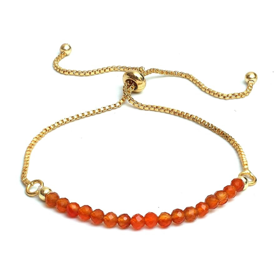 Gempires Real Carnelian Beads Bracelet, Orange Beaded July Birthstone Bracelet, Pull String Adjus... | Amazon (US)