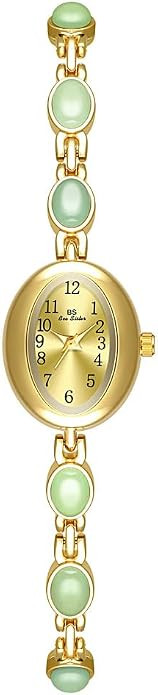 Amazon.com: Women's Gold Petite Vintage Colorful Jade Crystals Beaded Waterproof Watch Small Pear... | Amazon (US)