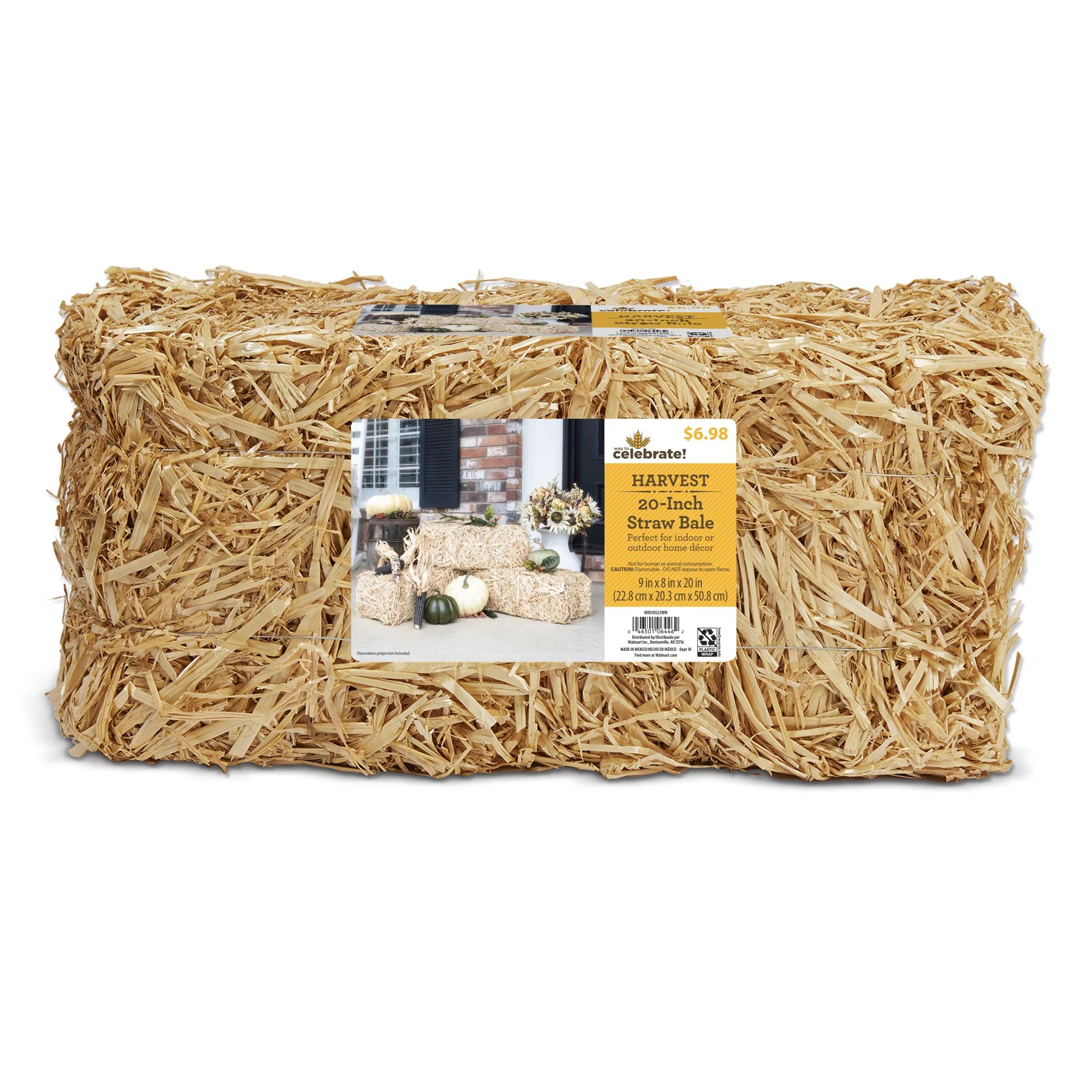 Way to Celebrate Decorative Straw Bale 8 inch x 9 inch x 20 inch Natural | Walmart (US)