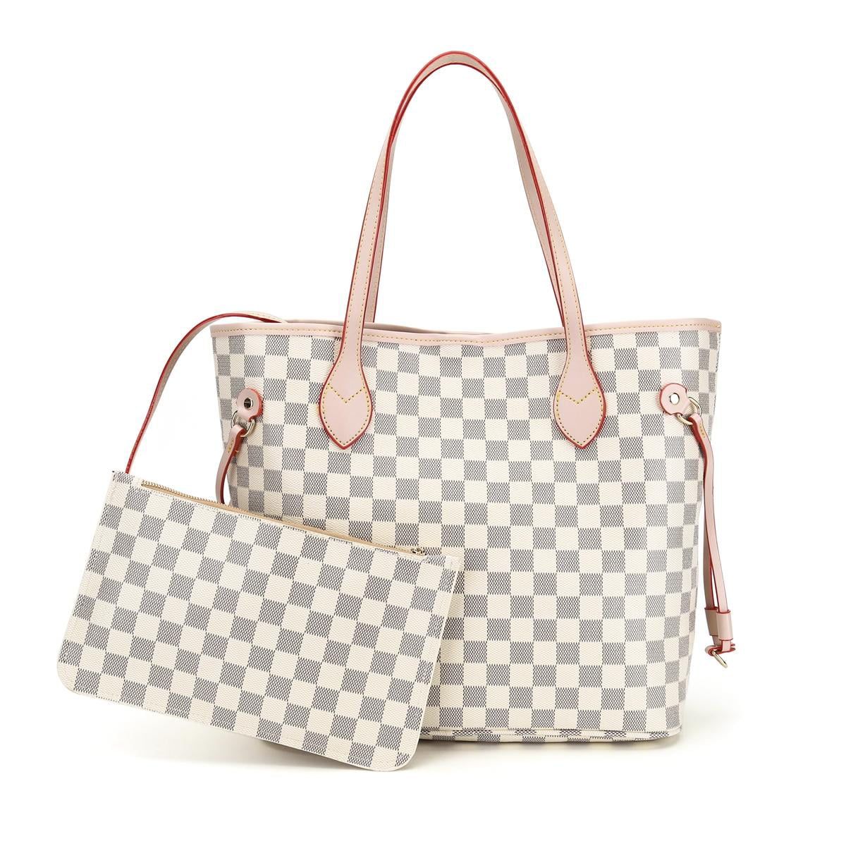 Miss Checker Women PU Leather Checkered Tote Bag 2pcs Set Shoulder Handbags Fashion Ladies Purses... | Walmart (US)