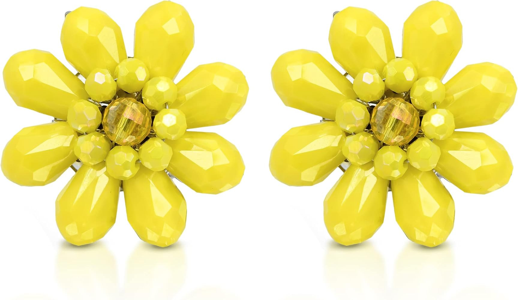 Aeravida Colorful Tropical Garden Vibrant Yellow Crystal Flower Beaded Clip-On Earrings | Summer ... | Amazon (US)