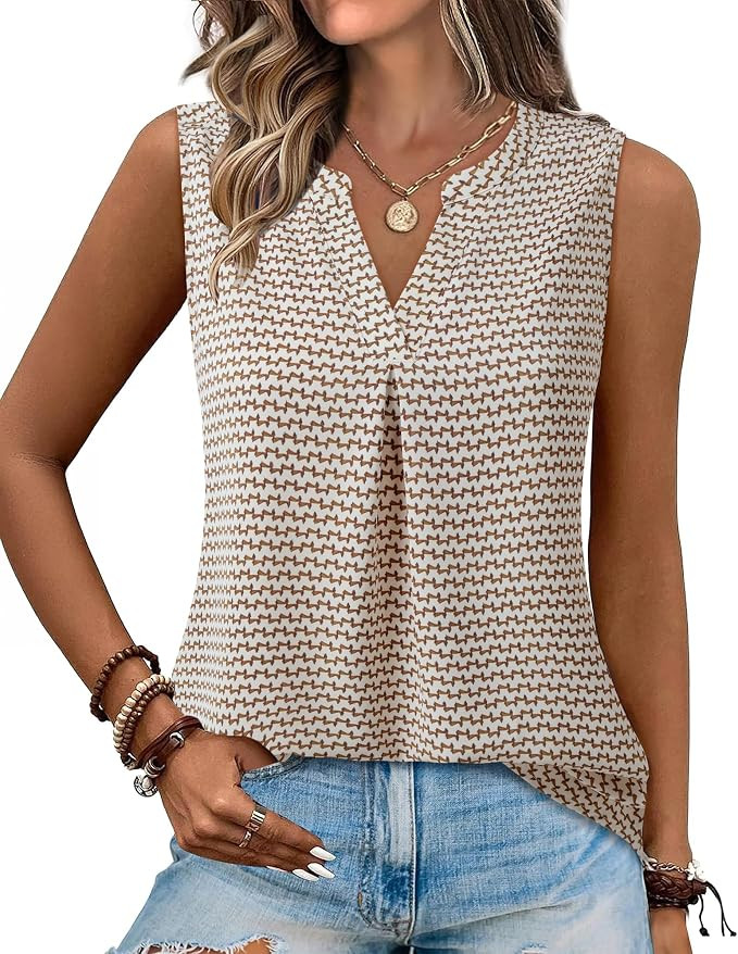Gaharu Women's Summer Tank Blouse Casual V Neck Sleeveless Tunic Top Shirt | Amazon (US)
