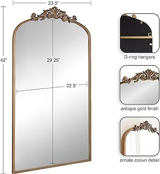 Kate and Laurel Arendahl Glam Arched Tall Panel Mirror, 24 x 42, Gold, Traditional Baroque Large ... | Amazon (US)