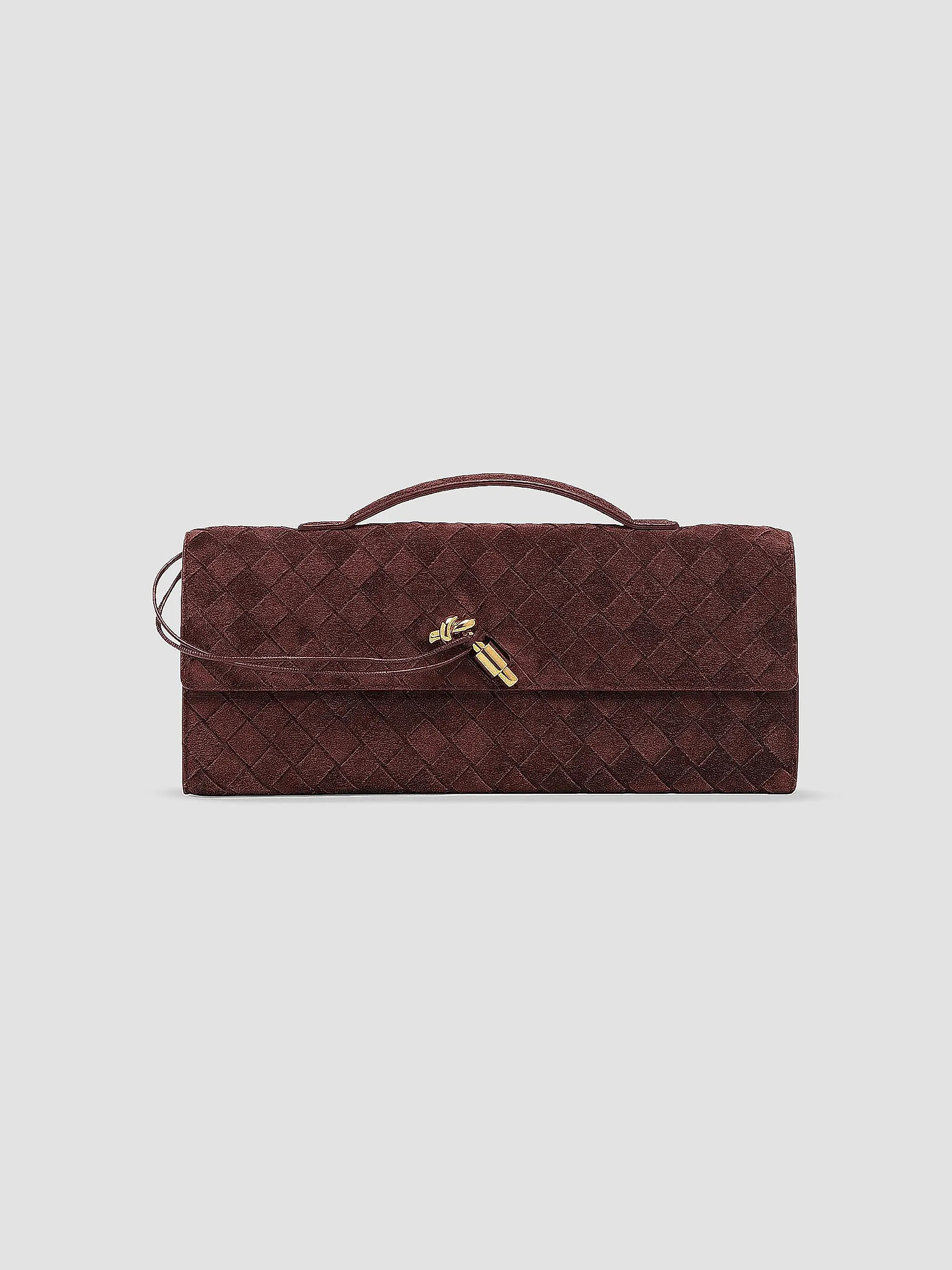 Women's Andiamo Intrecciato Suede Top-Handle Clutch - Amber Brass | Saks Fifth Avenue