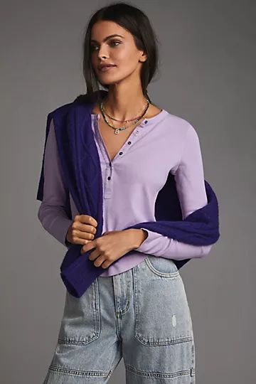 Pilcro Ribbed Henley Top | Anthropologie (US)