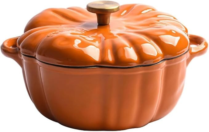 Pumpkin Shaped Dutch Oven Pot, Enameled Cast Iron Dutch Oven with Lid Non-Stick Stew Pot Crock Po... | Amazon (US)