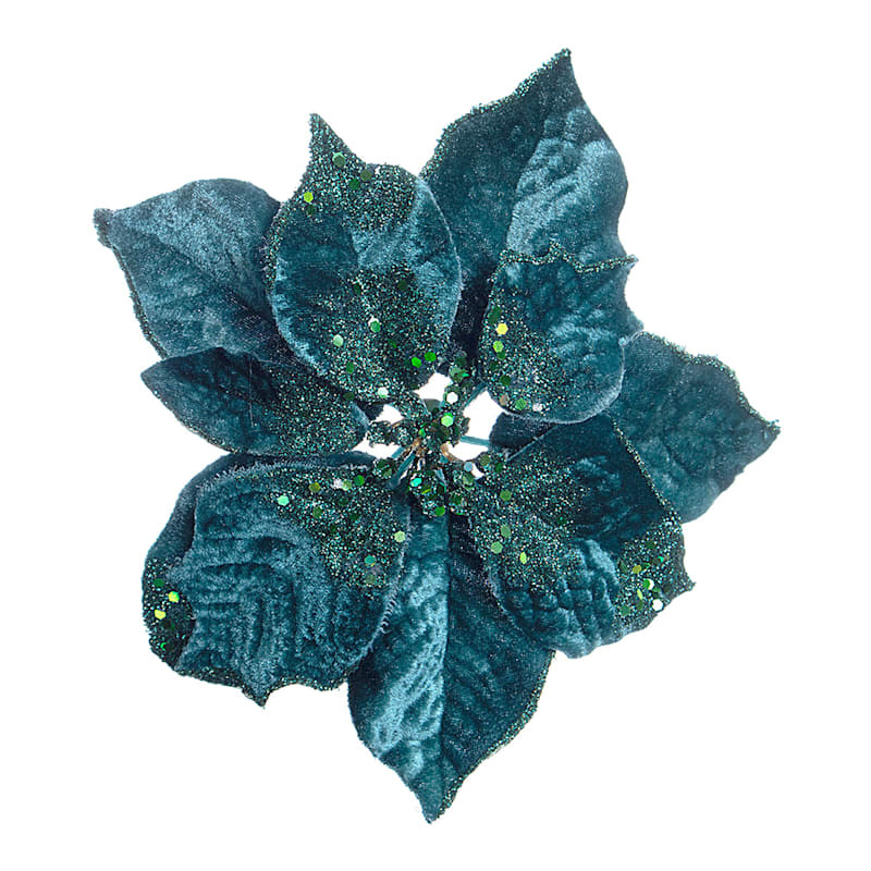 Blue Velvet Poinsettia Clip Ornament, 9" | At Home