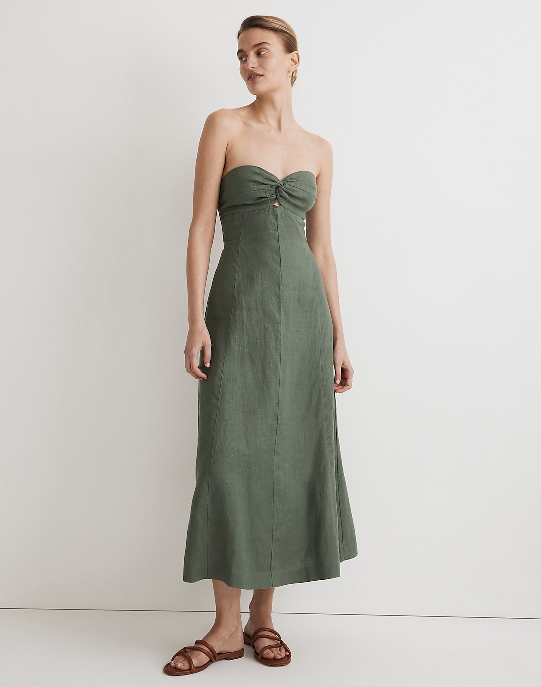 100% Linen Cutout Strapless Midi Dress | Madewell