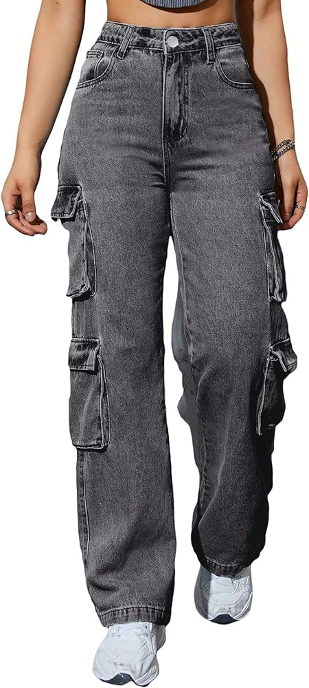 Kedera Women High Waist Denim Jeans Trousers Casual Pants Boyfriend Wide Leg Cargo Parachute Bagg... | Amazon (US)
