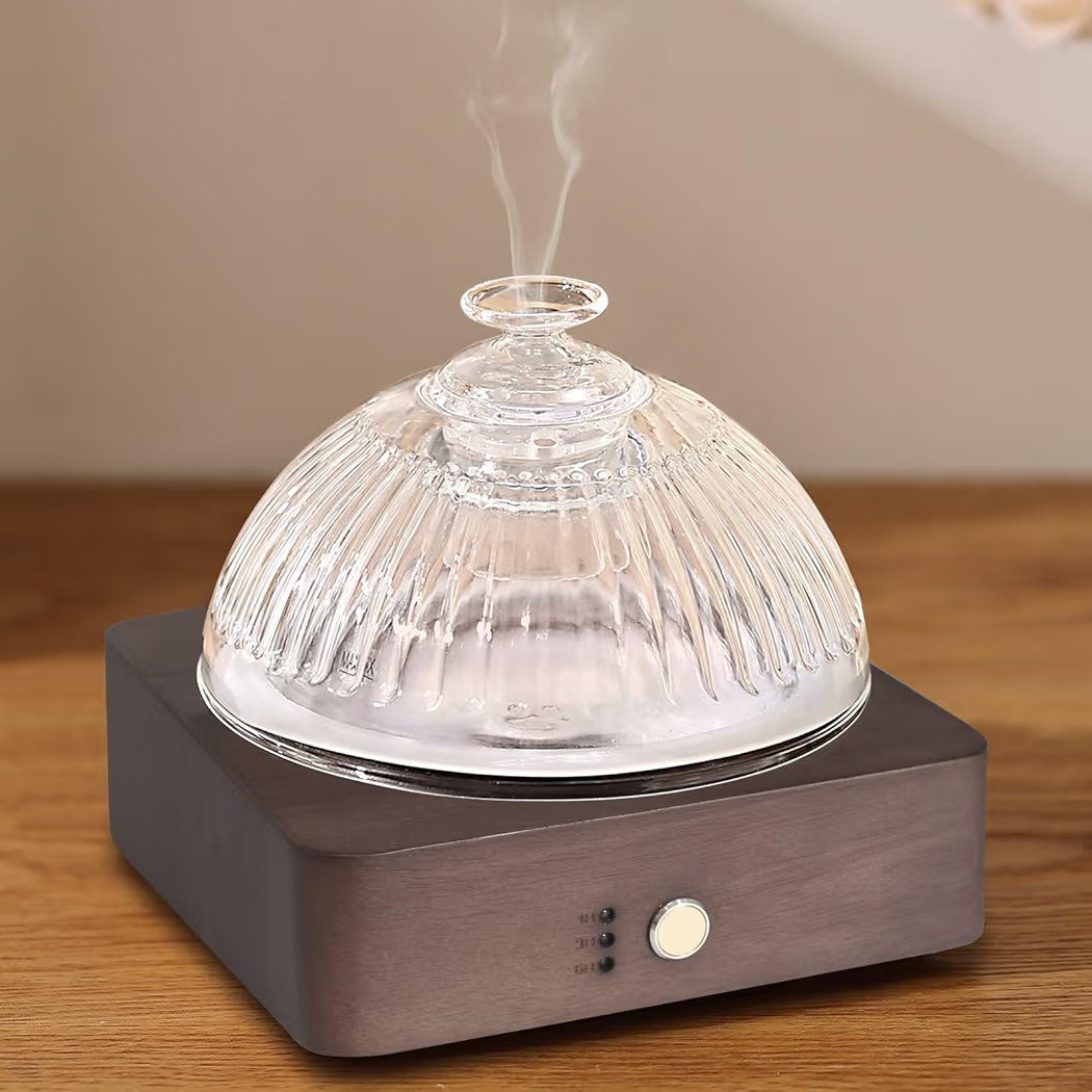 Glass Essential Oil Diffuser with Glass Reservoir & WoodBase, 200ml Ultrasonic Lock Color Timer A... | Amazon (US)