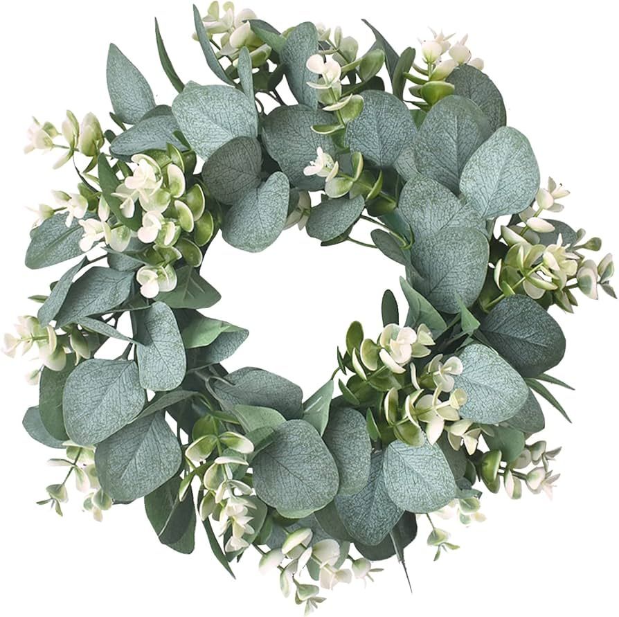 IRONLAND 12'' Artificial Eucalyptus Wreath for Front Door Spring Summer Wreath for Wall with Gree... | Amazon (US)