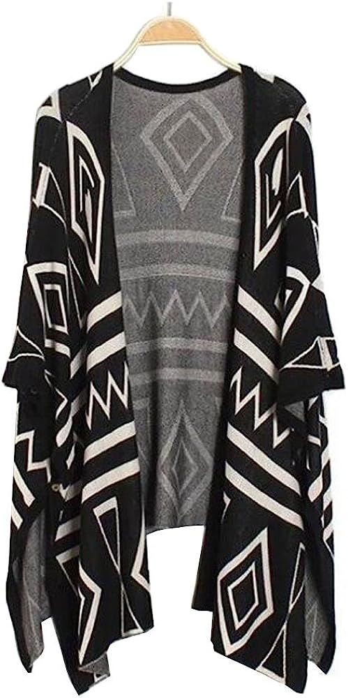 Bestmaple Women's Cotton Seal Plus Size Seed Stitch Aztec Cardigan Shawl Sweater | Amazon (US)