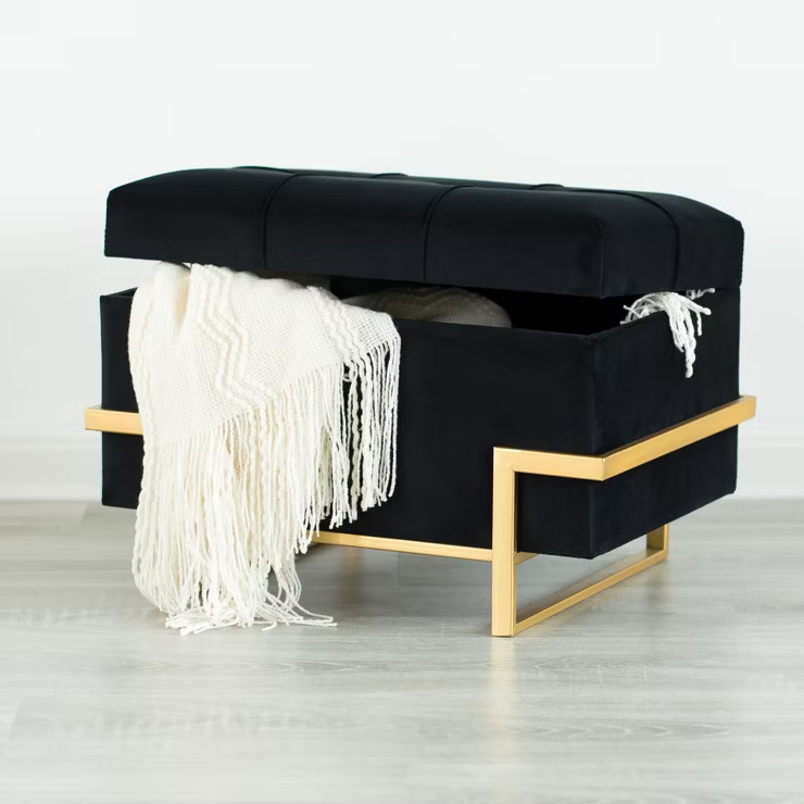 Fabulaxe Rectangle Velvet Storage Ottoman with Abstract Golden Legs | Sitting Bench for Living Ro... | Target
