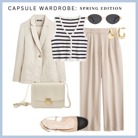 Beige blazer, striped vest, beige trousers, two tone slingback, white bag, spring outfit, spring work wear 

#LTKSpringSale #LTKfindsunder50 #LTKstyletip
