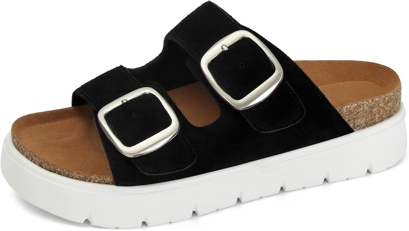 Genuine Leather Platform Sandals for Women Comfortable Summer Beach Slides Sandals with Double Ad... | Amazon (US)