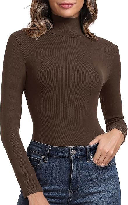PALINDA Women's Ribbed Turtleneck Fitted Long Sleeve Shirts Basic Thermal Layering Tops | Amazon (US)