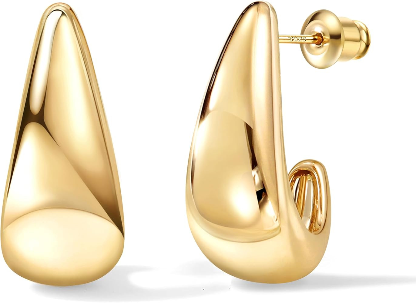 DOCHAIS 925 Silver Chunky Huggie Hoop Earrings for Women | 14K Gold Plated Teardrop & Dome Gold H... | Amazon (CA)