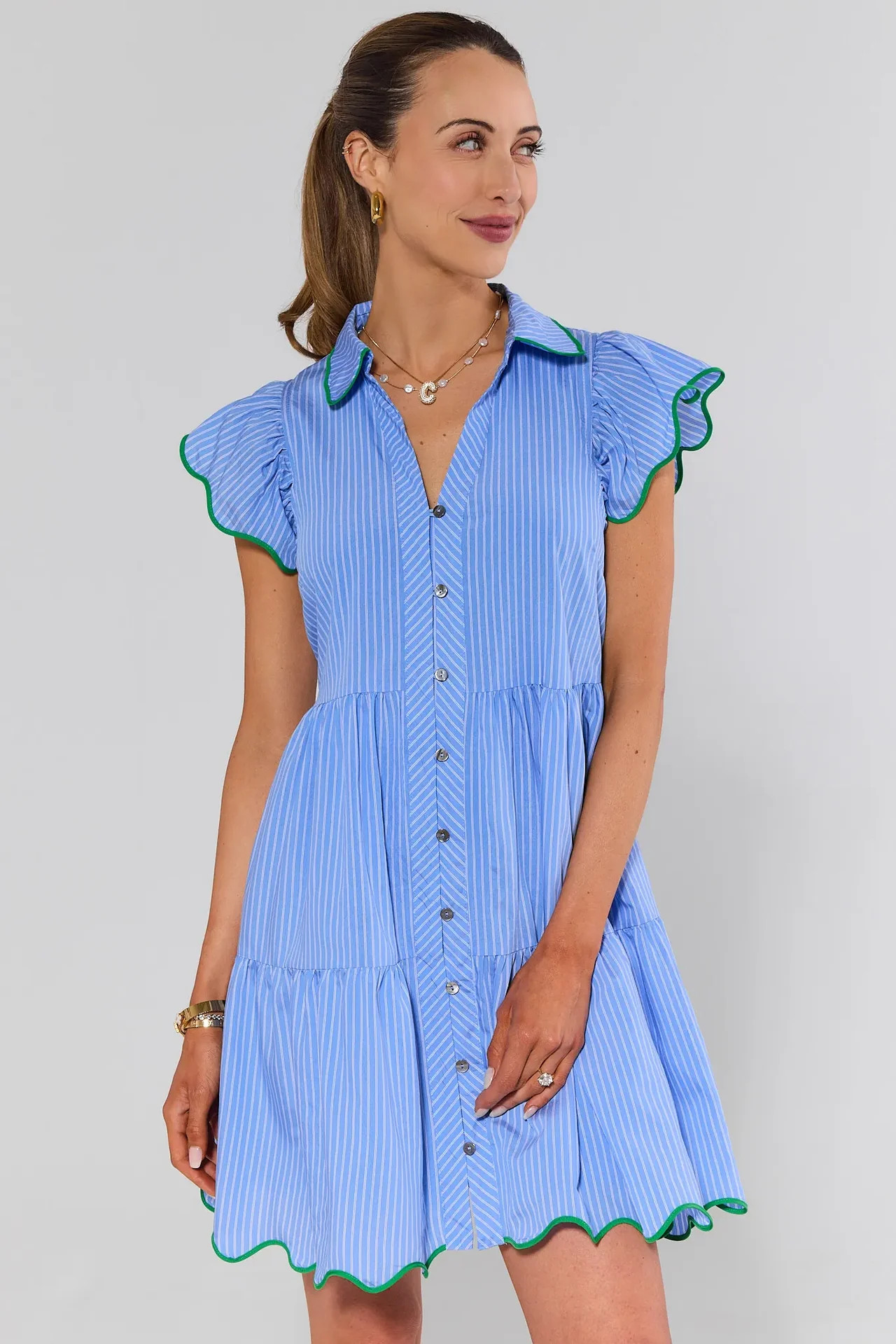Claire Blue Striped Short Dress | Avara